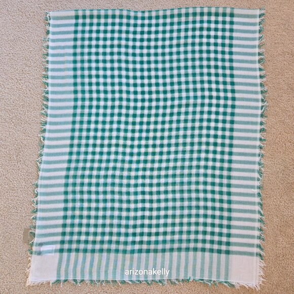 NWT J. Crew Green Gingham Cotton Lightweight Scarf - Picture 2 of 10